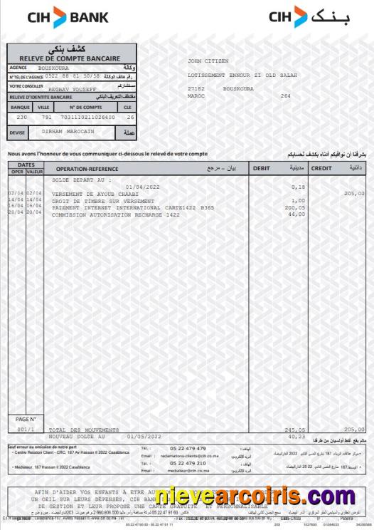 Morocco CIH bank statement